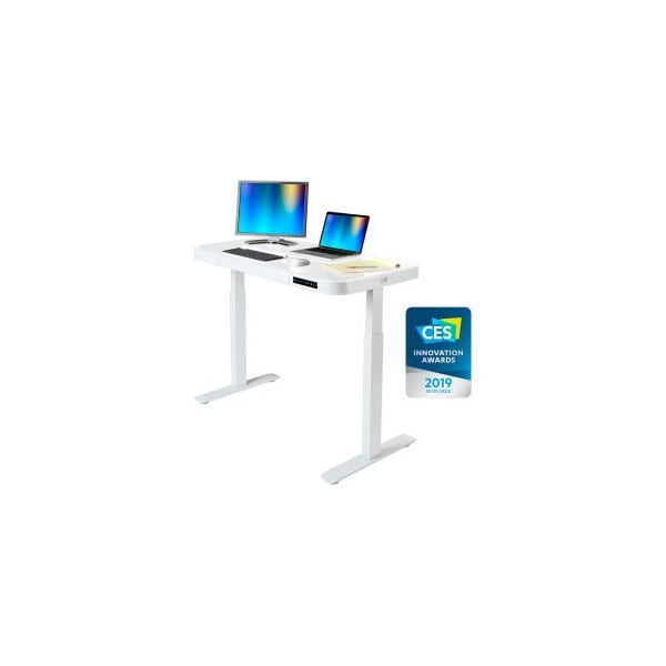 Seville Classics AIRLIFT Tempered Glass Electric Standing Desk - 29in to 47in H - White with White Frame OFF65873 - main